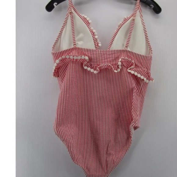 J.Crew Pink & White Seersucker Juliette Tank W/Ruffle Trim One Piece Swimsuit 14 - Picture 6 of 11